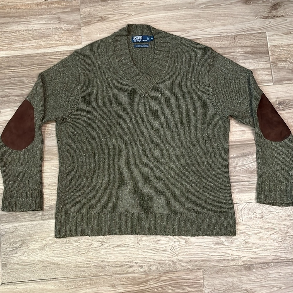 Polo by Ralph Lauren Vintage V-Neck Sweater w/ Elbow Patch, Men’s XL, 60% Cotton